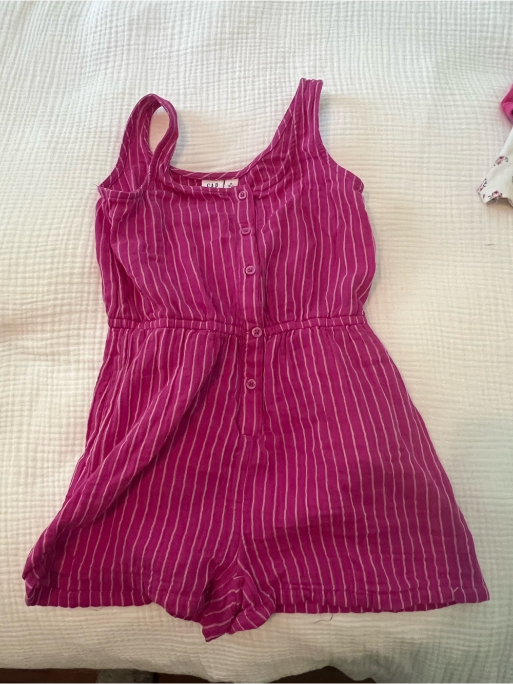 Sleeveless Button-Front Striped Romper in Fuchsia